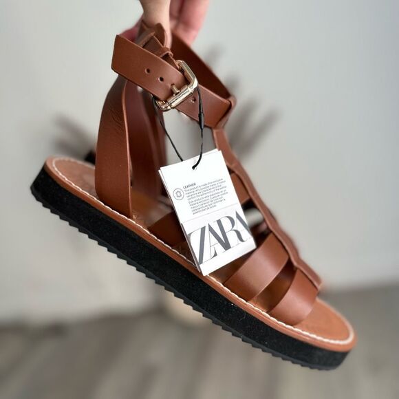 NWT ZARA LEATHER FISHERMAN SANDALS BROWN - Picture 7 of 7